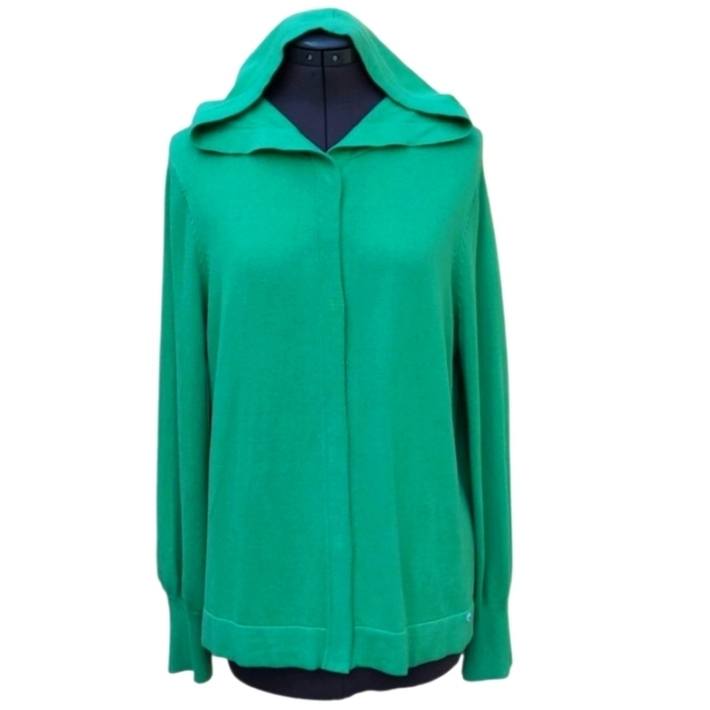 Sigrid Olsen Green Hooded Cardigan Cotton Blend